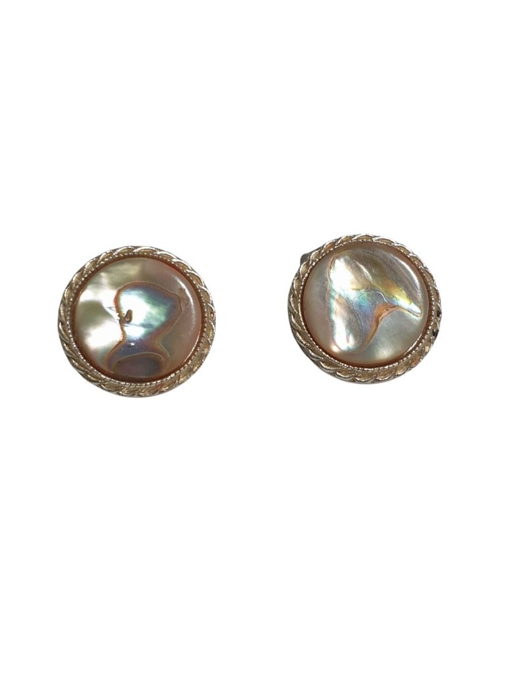 Vintage Mother Pearl Gold Tone Clip On Earrings Shell Plastic Costume Mom Gift